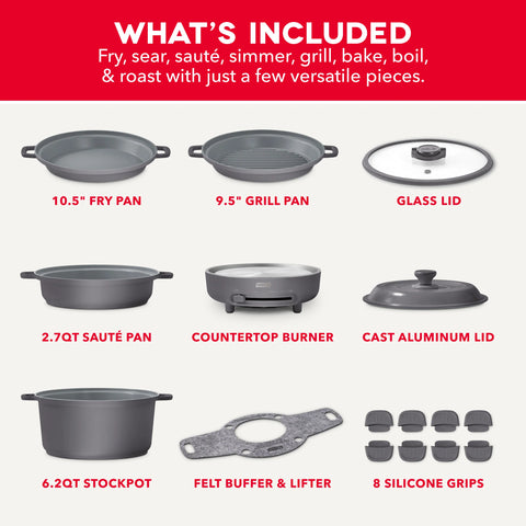 Stacks Ceramic Cookware Set with Electric Burner