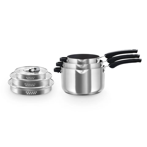Zakarian by Dash Trupro Nonstick Stainless Steel 6pc Stacking Sauce Pan Set